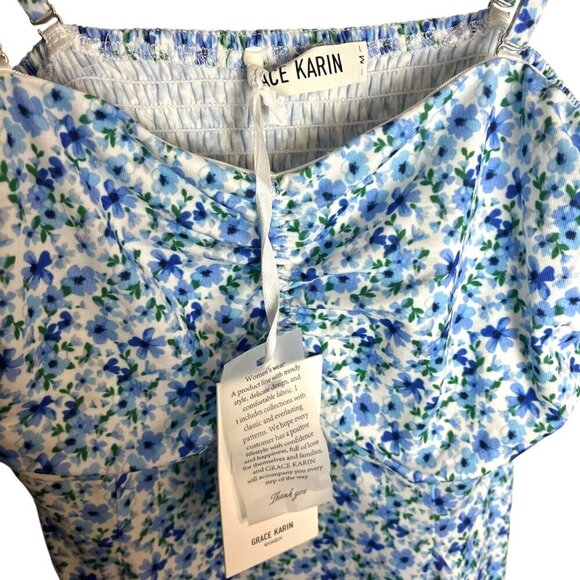 Grace Karin Women's M Tank Top Floral Irregular Hem Ruched Bodice Floral A-Line - Picture 5 of 5